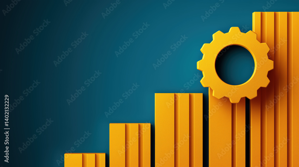 Poster boost sales and efficiency with speed through this vibrant yellow gear and bar graph design represen