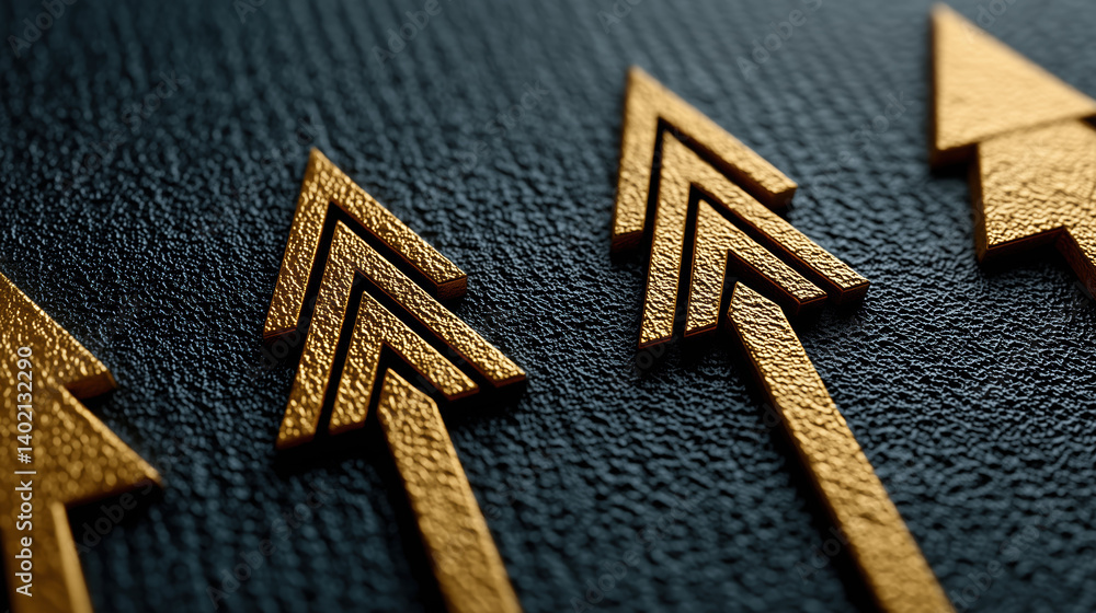 Poster golden arrows on textured black background symbolize sales efficiency and speed in design. this stri