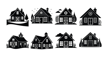 Rustic Farmhouse Charm Bundles Vector Silhouette | Vintage Farm Graphics, Country Living Clipart, Barn, Rooster, Tractor, Windmill, Farm Animal Silhouettes, and Homegrown Elements for Cozy Rural Desig