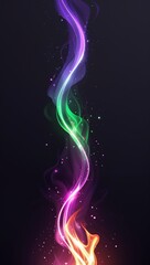Purple to Green fire trails glow on plain black background illustration design