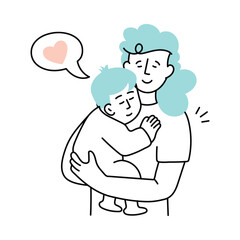 Baby Hug vector colored minimal illustration. EPS 10 file