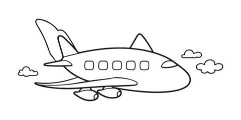 Fototapeta premium Black line doodle cute airplane, Coloring book for kids, plane vector