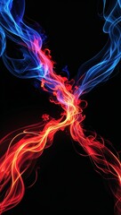 Obraz premium Red to Blue fire trails glow on plain black background illustration design