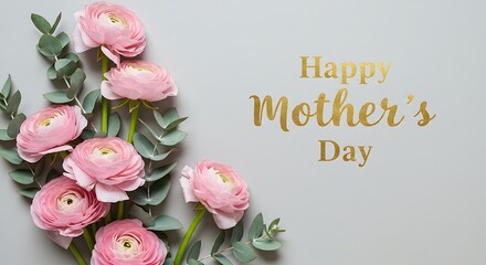 Pink Ranunculus Flowers Arrangement for Mother's Day with Eucalyptus