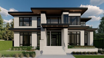 Fototapeta premium A Modern Multi Story Residential House Architecture Design Outdoors