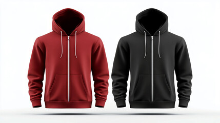Red and black zip up hoodies mockup apparel design template for fashion and clothing product display