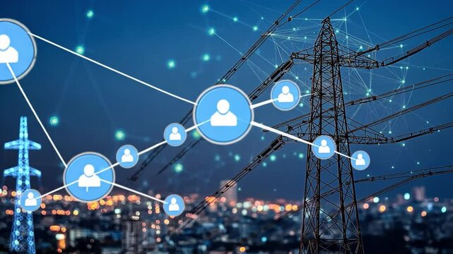 Regenerative energy for smart cities, AI-managed urban power grid, futuristic holographic energy control center