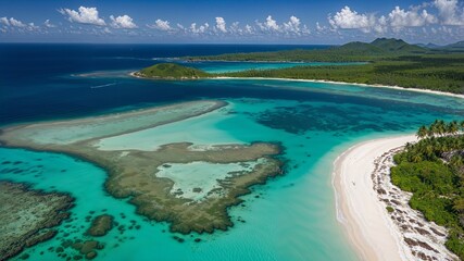 Obraz premium Dream Beach Getaway with Vibrant Coral Reefs and Palm-Lined Shores