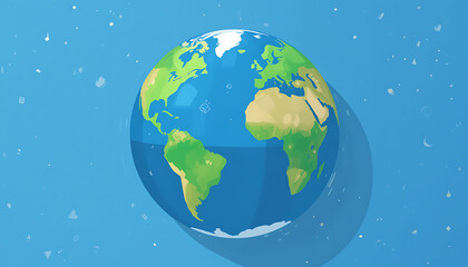 Fototapeta premium Stylized earth globe with continents and oceans against a light blue background with shapes
