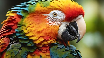 Fototapeta premium A detailed shot of a colorful parrot perched on a branch with its feathers.generative.ai