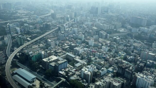 Densely populated dhaka city aerial view
