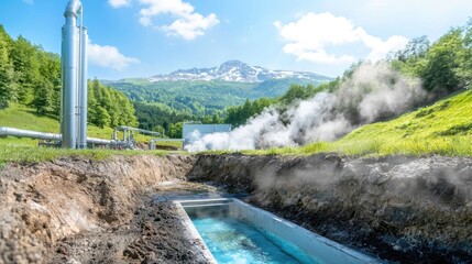 Geothermal Energy Production in Mountain Landscape with Steam