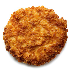 Golden and crispy chicken fried steak with a crunchy coating and tender meat, isolated white background, hyperrealism art style