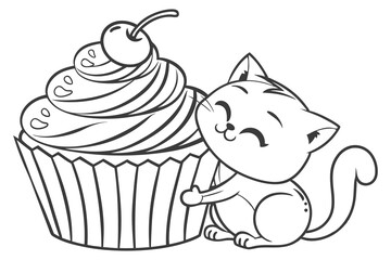 Sweet pink cupcake with cream and a red cherry for a birthday celebration