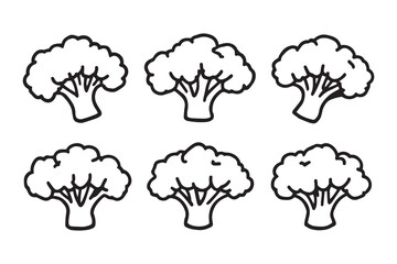 Set of 6 pec in two row  Broccoli Leaf line art on white background