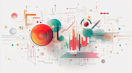 Obraz premium Abstract white background with Colorful circle lines. Digital future technology . Abstract business connection of lines from nodes innovation of communication poster, rsvp moderncard.Valentine's Day