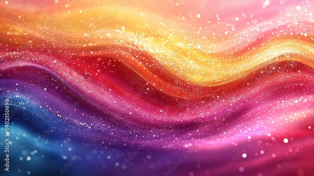 Poster abstract colorful waves with bright sparkles scattered all over it. good as background for festive d