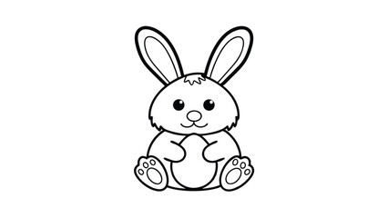 Cute Cartoon Easter Bunny Holding Egg In Black And White Outline Style For Coloring Book Activity