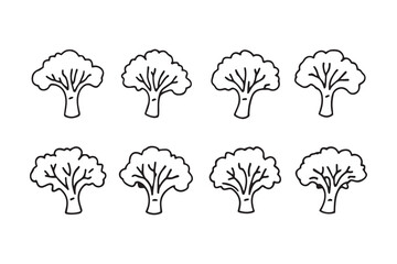 Set of 6 pec in two row  Broccoli Leaf line art on white background