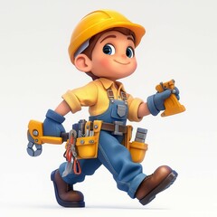 Adorable 3D Render of a Child Construction Worker: A Whimsical Illustration