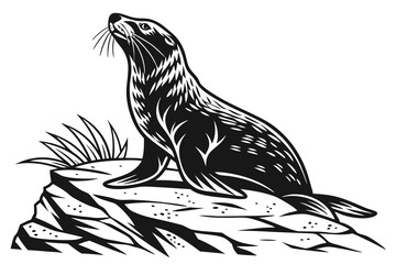 Black silhouette art of a wild sea lion and seal, a tribal animal design