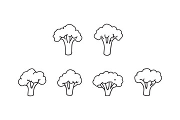 Set of 6 pec in two row  Broccoli Leaf line art on white background