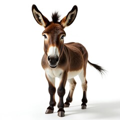 Fototapeta premium Friendly Brown Donkey Standing on White Background in Studio Setting