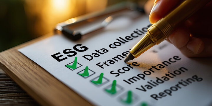 Checklist with green ticks symbolizing compliance in ESG framework evaluation