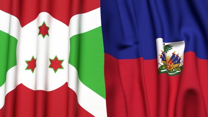 Flags of BURUNDI and  HAITI with realistic cloth texture