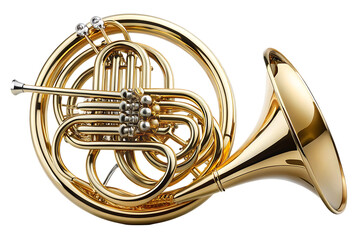 Golden brass instruments on black background for music and orchestra themes isolated on white background . A gold orchestra illustration on white