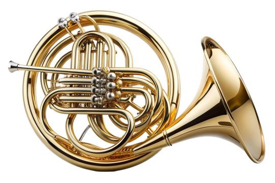 Golden brass instruments on black background for music and orchestra themes   isolated on white  background . A gold orchestra illustration on white