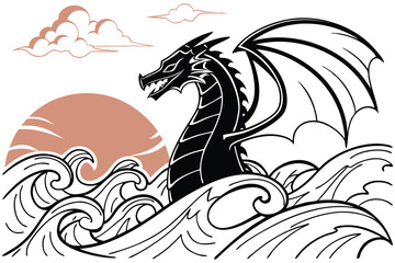 Tribal vector illustration features a black silhouette of an eagle and dragon, a wild animal art symbol