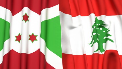Flags of BURUNDI and  LEBANON with realistic cloth texture