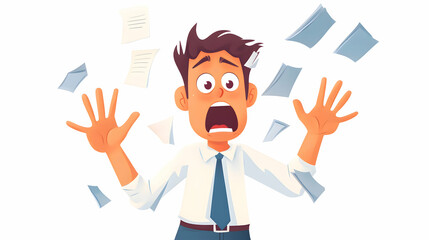 Overwhelmed Businessman with Flying Papers