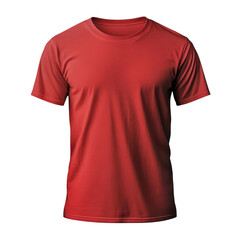 Red cotton t-shirt, a blank casual apparel template isolated front view transparent background