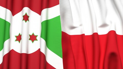 Flags of BURUNDI and  POLAND with realistic cloth texture