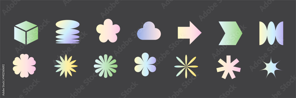 Poster abstract gradient geometric shape and forms set, elements on black background, vector illustration f