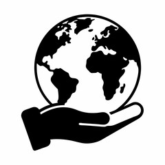 Global Care and Hand Holding Earth Vector Icon.