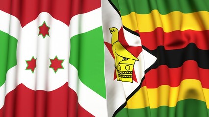Flags of BURUNDI and  ZIMBABWE with realistic cloth texture