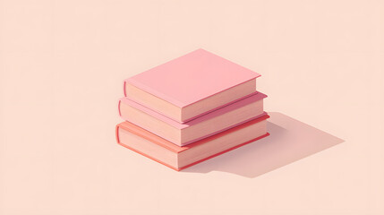 Fototapeta premium Stack of Pink Books: Three pastel pink books stacked neatly against a soft pink background, creating a minimalist and visually appealing image ideal for education, literature.