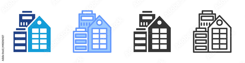 Poster commercial building icon set multiple style collection