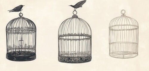 vintage hand drawn illustration of a bird cage
