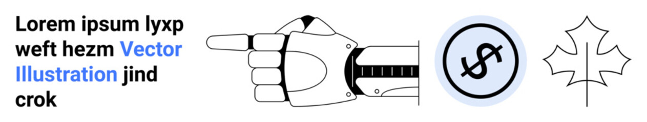 Robotic hand pointing at a currency symbol alongside a maple leaf illustration. Ideal for technology, automation, innovation, finance, robotics, branding, or a simple landing page