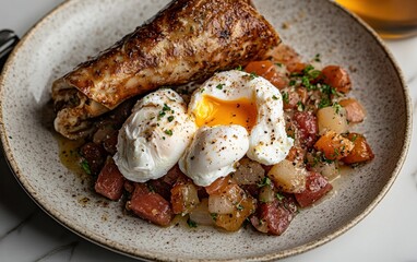 Poached Eggs with Roasted Vegetables and Crispy