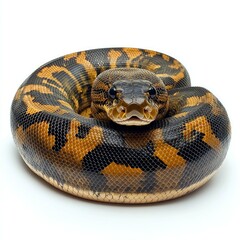 Fototapeta premium Close-up of a Coiled Python Snake: Detailed Texture and Vibrant Colors