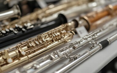 Obraz premium Polished Woodwind Instruments Close Up