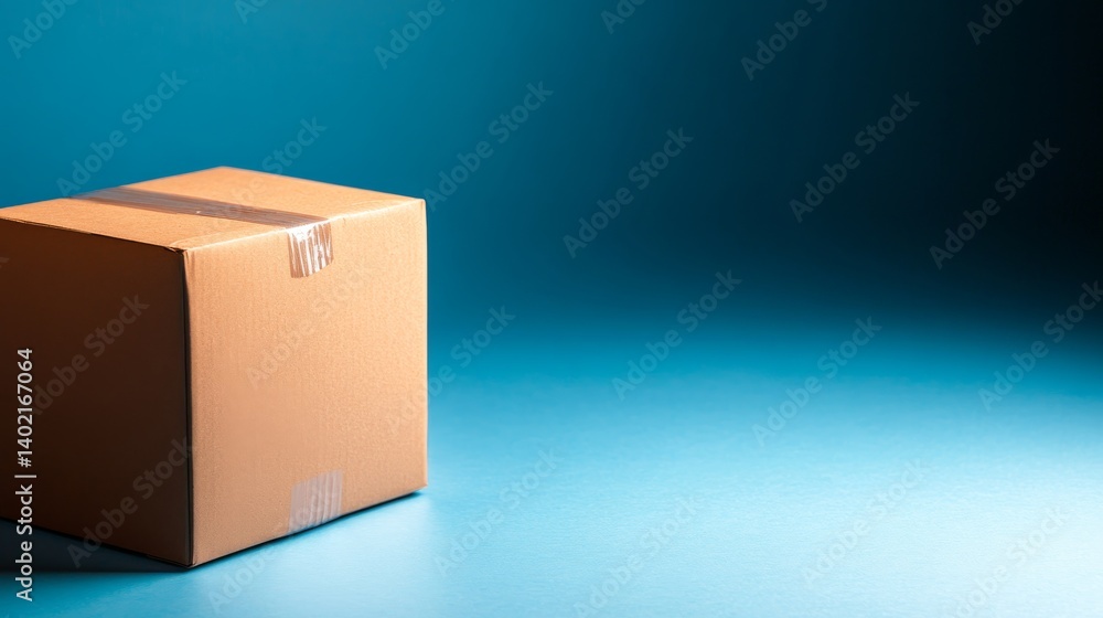 Leinwandbilder cardboard box is positioned on a pastel blue background, featuring a soft shadow. this setup highlig