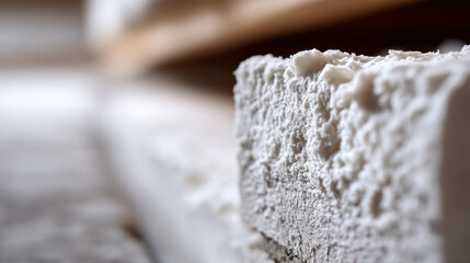 Close up of textured thermal insulation layer inside building, showcasing eco friendly materials