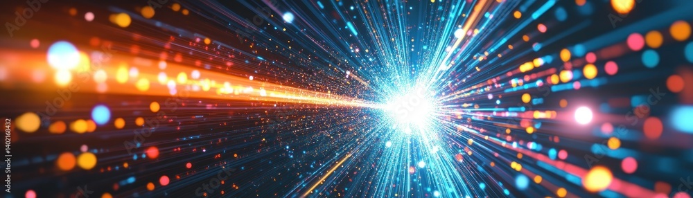 Poster vibrant lines and points radiate brightly from a central source of light
