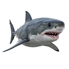 Fototapeta premium Great white shark isolated on white background in wide 16:9 aspect ratio format 